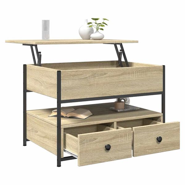 vidaXL Τραπεζάκι Σαλονιού Sonoma Δρυς 70x50x50 εκ. Επ. Ξύλο & Μέταλλο
