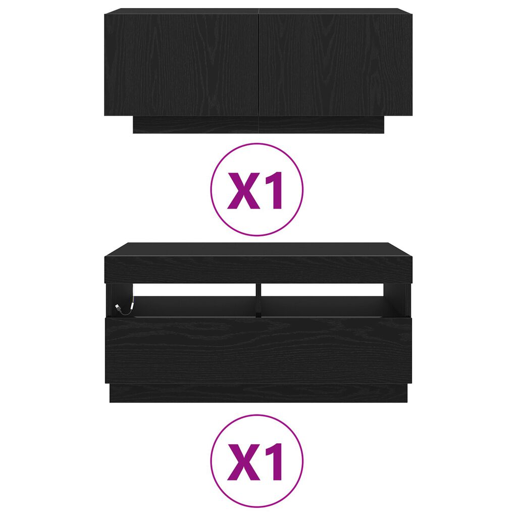 vidaXL Τηλεοπτική ντουλάπα με LED φωτισμό σε Μαύρη Βελανιδιά 180x35x40 εκ από επεξεργασμένο ξύλο