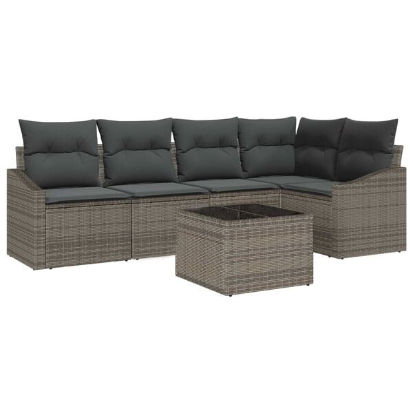 vidaXL Σετ Καναπέ Κήπου 6 pcs Γκρι Πολυ ράταν