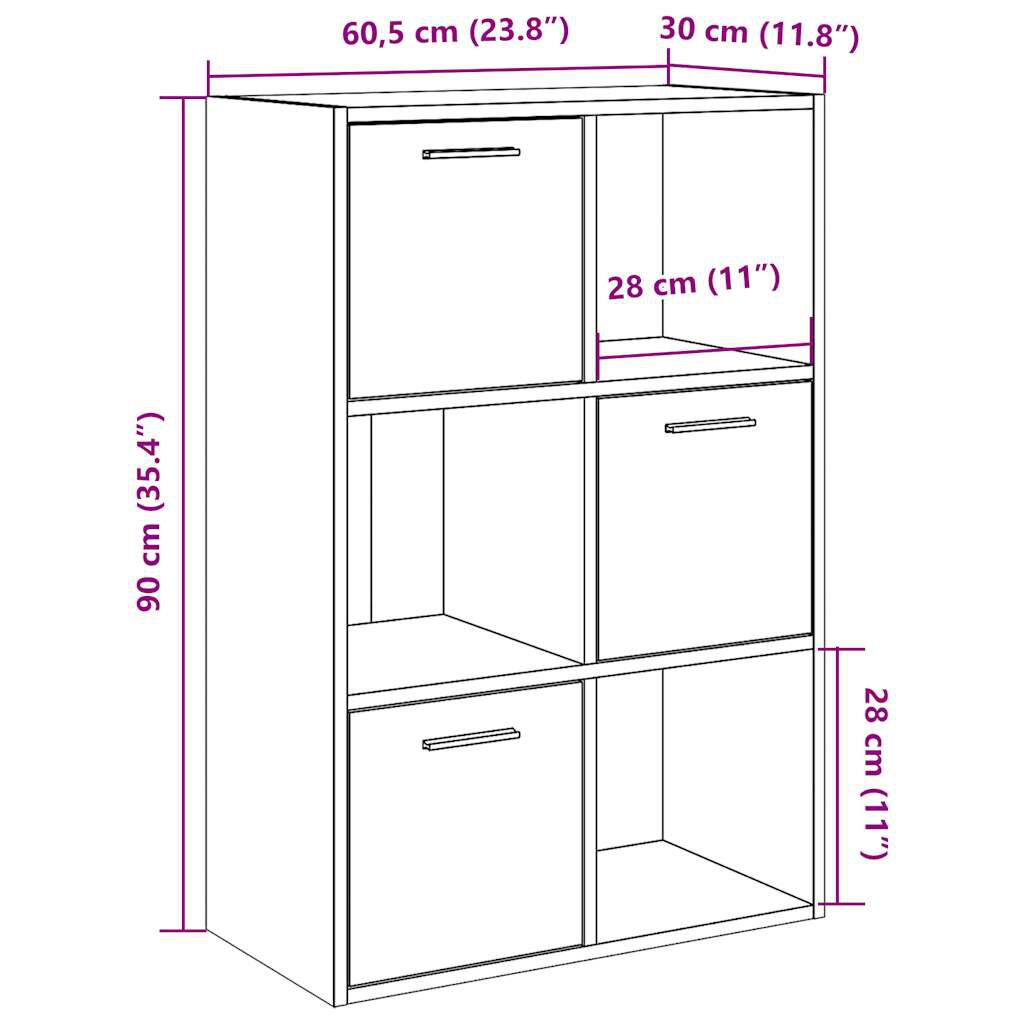 vidaXL Βιβλιοθήκη Τεχνίτης Δρυς 60,5x30x90 εκ. Επεξεργασμένο Ξύλο