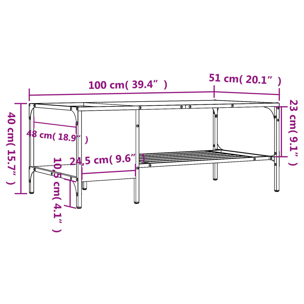 vidaXL Τραπεζάκι Σαλονιού με Ράφι Μαύρο 100x51x40 εκ. Επεξεργ. Ξύλο
