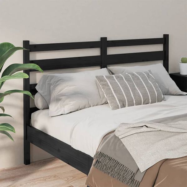 vidaXL Κεφαλάρι Κρεβατιού Μαύρο 126 x 4 x 100 εκ. Μασίφ Ξύλο Πεύκου