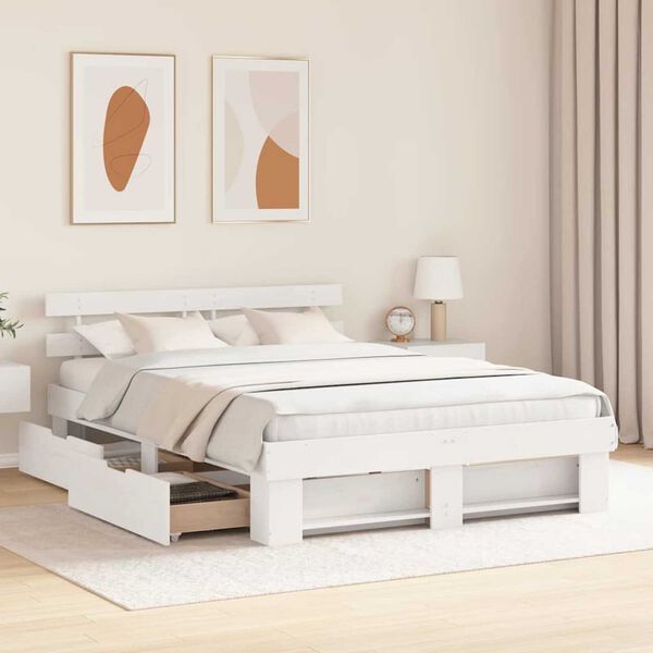 vidaXL Σκελετός Κρεβατιού Λευκό 140 x 200 cm Μασίφ ξύλο πεύκου