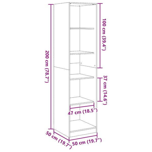 vidaXL Ντουλάπα Γκρι Sonoma 50x50x200 εκ. από Επεξεργασμένο Ξύλο