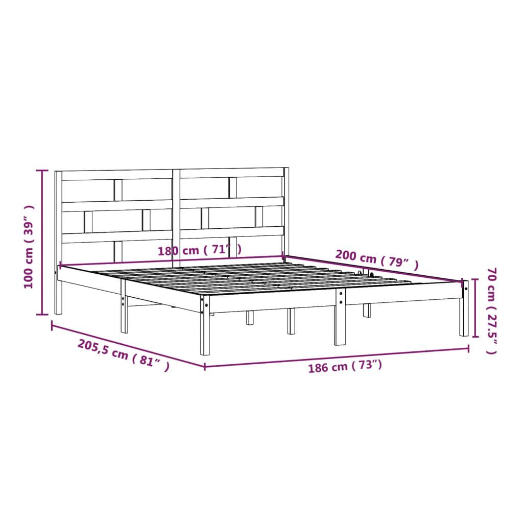 vidaXL Πλαίσιο Κρεβατιού 180 x 200 εκ. Μασίφ Ξύλο Super King Size