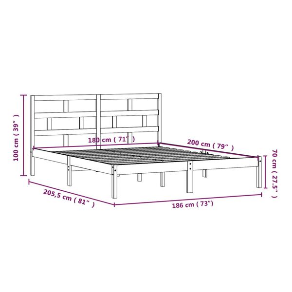 vidaXL Πλαίσιο Κρεβατιού 180 x 200 εκ. Μασίφ Ξύλο Super King Size