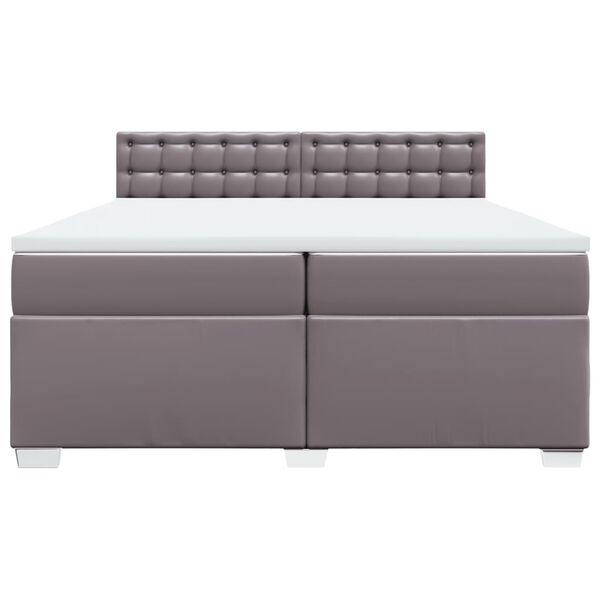 vidaXL Κρεβάτι Boxspring με Στρώμα Γκρι 200x200 εκ. Συνθετικό Δέρμα