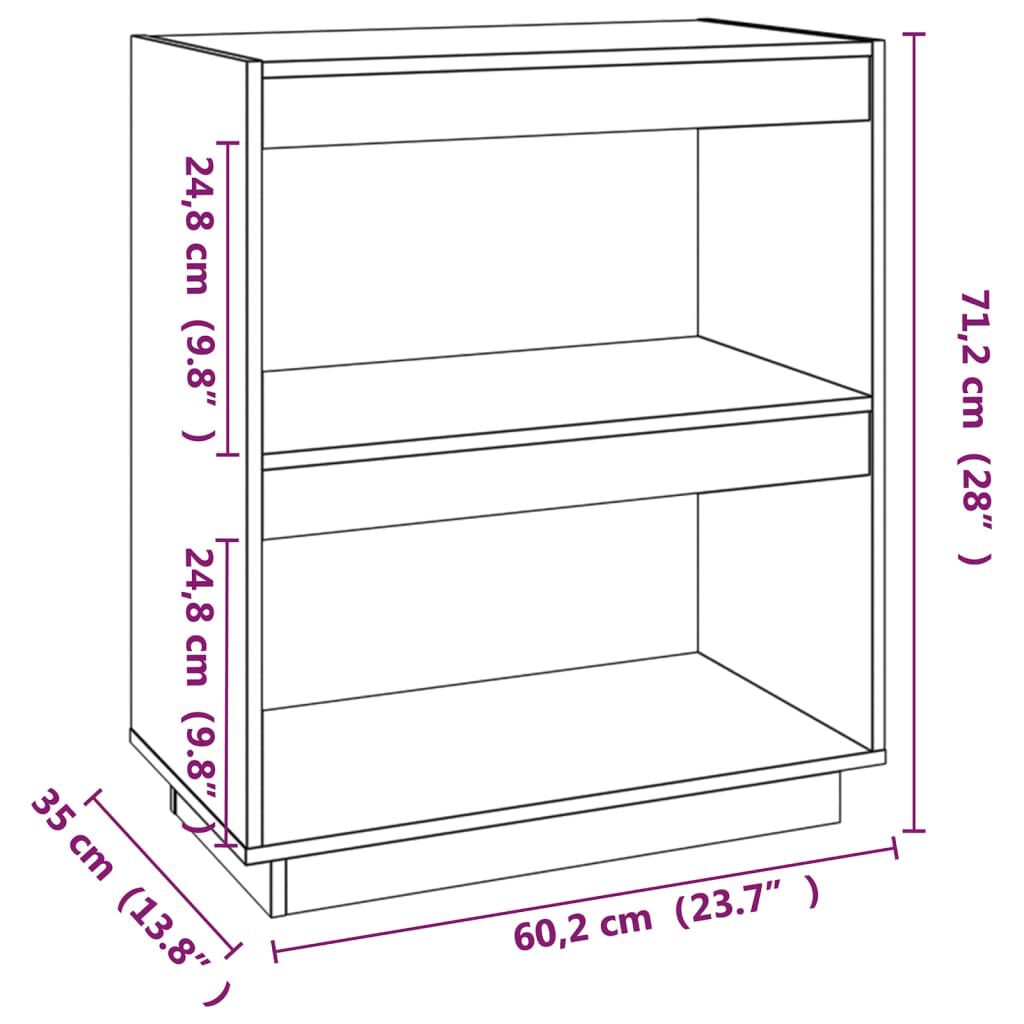 vidaXL Βιβλιοθήκη Γκρι 60 x 35 x 71 εκ. από Μασίφ Ξύλο Πεύκου