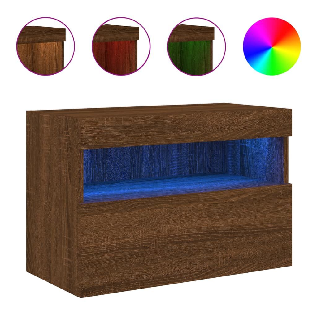 vidaXL Έπιπλο Τοίχου Τηλεόρασης με LED Καφέ Δρυς 60x30x40 εκ.