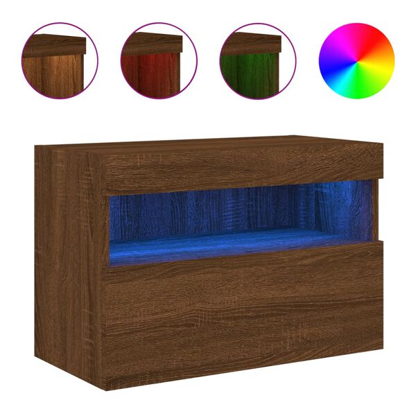 vidaXL Έπιπλο Τοίχου Τηλεόρασης με LED Καφέ Δρυς 60x30x40 εκ.
