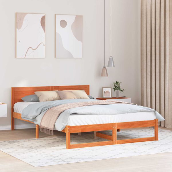 vidaXL Κρεβάτι Κερωτό καφέ Μασίφ ξύλο πεύκου 150 x 200 εκ. Ορθογώνιο