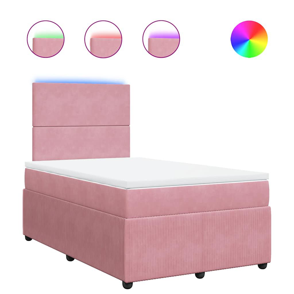 vidaXL Κρεβάτι Boxspring με Στρώμα Ροζ 120x200 εκ. Βελούδινο