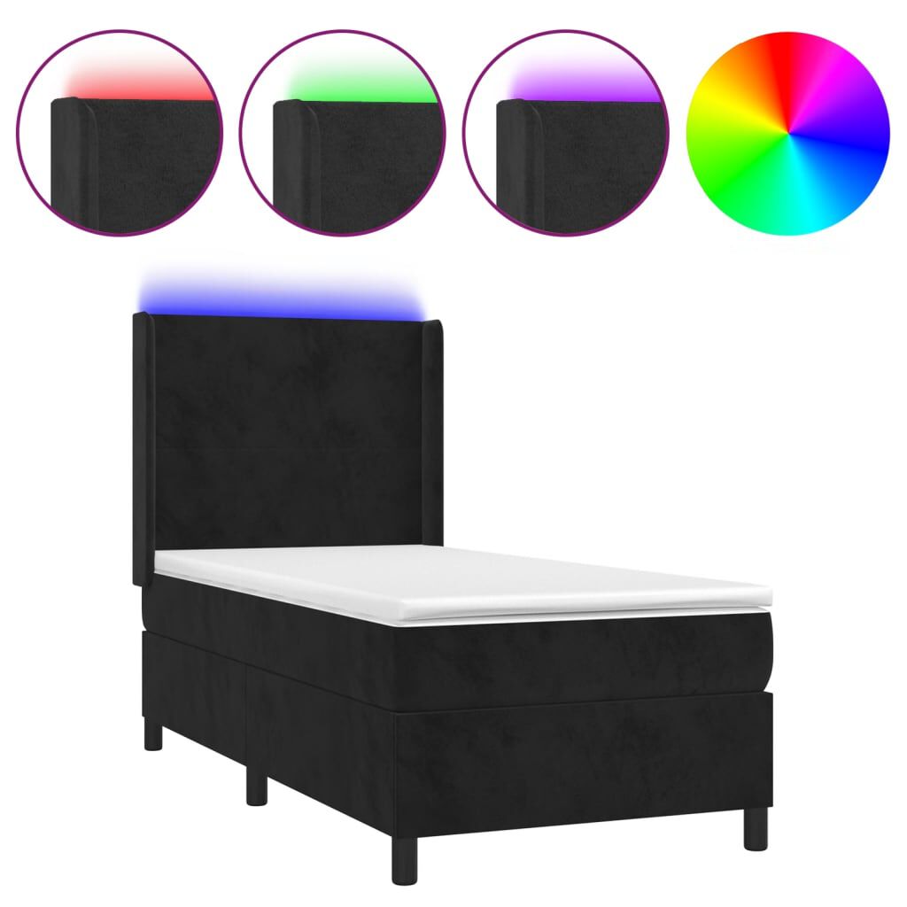 vidaXL Κρεβάτι Boxspring με Στρώμα & LED Μαύρο 100x200 εκ. Βελούδινο