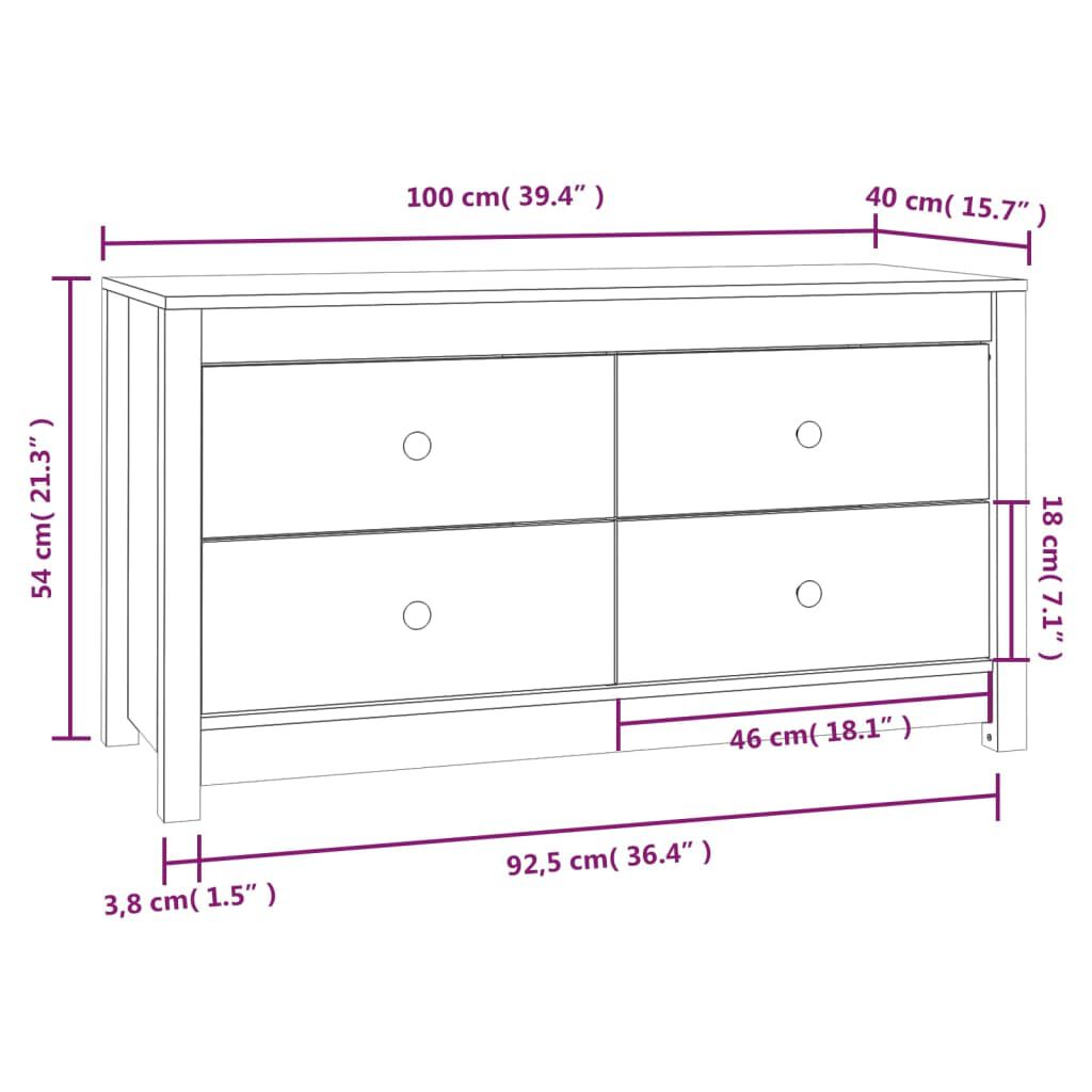 vidaXL Βοηθητικό Ντουλάπι 100x40x54 εκ. από Μασίφ Ξύλο Πεύκου