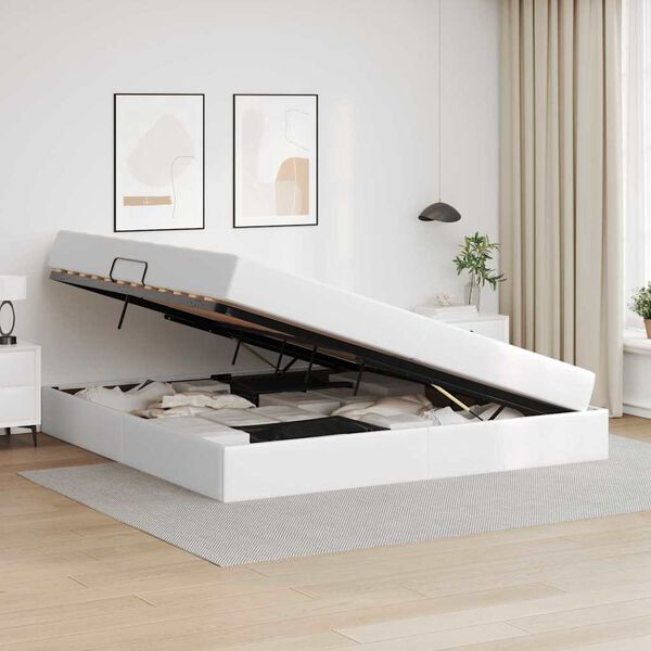 vidaXL Κρεβάτι με αποθηκευτικό χώρο και στρώμα Λευκό 200 x 200 cm