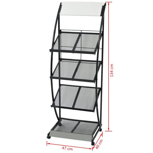 vidaXL Ραφιέρα Περιοδικών Ασπρόμαυρη Α4 47 x 40 x 134 εκ.