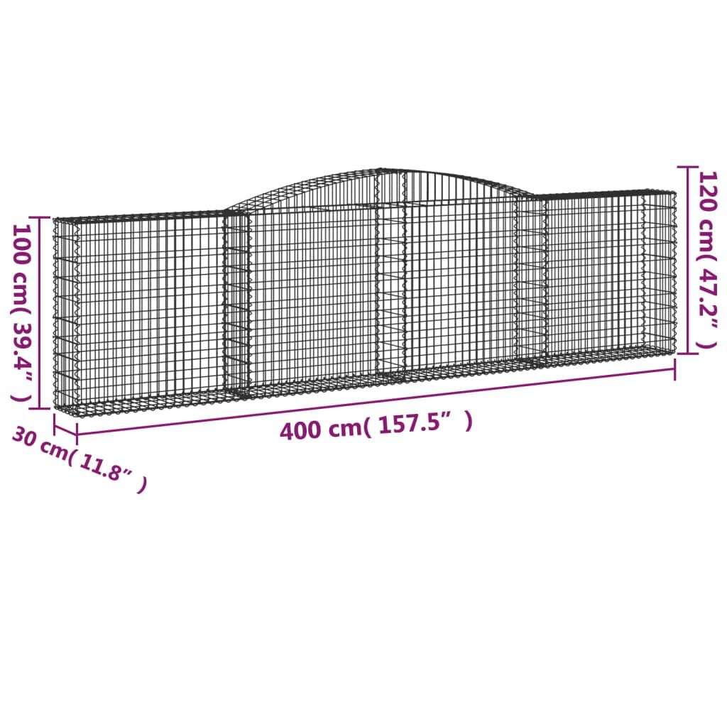 vidaXL Συρματοκιβώτια Τοξωτά 8 τεμ. 400x30x100/120 εκ. Γαλβαν. Ατσάλι