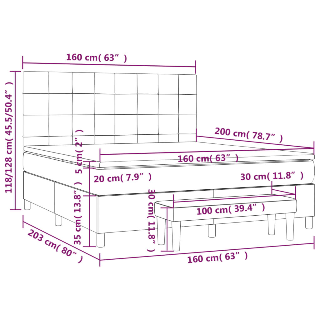 vidaXL Κρεβάτι Boxspring με Στρώμα Σκούρο Γκρι 160x200 εκ Υφασμάτινο