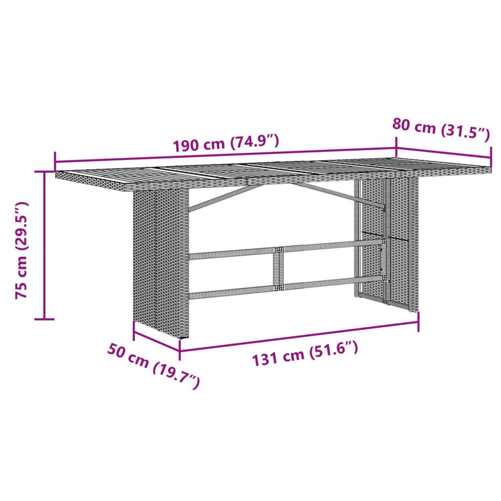 vidaXL Τραπέζι Κήπου Γυάλινη Επιφάνεια Μπεζ 190x80x75 εκ. Συνθ. Ρατάν
