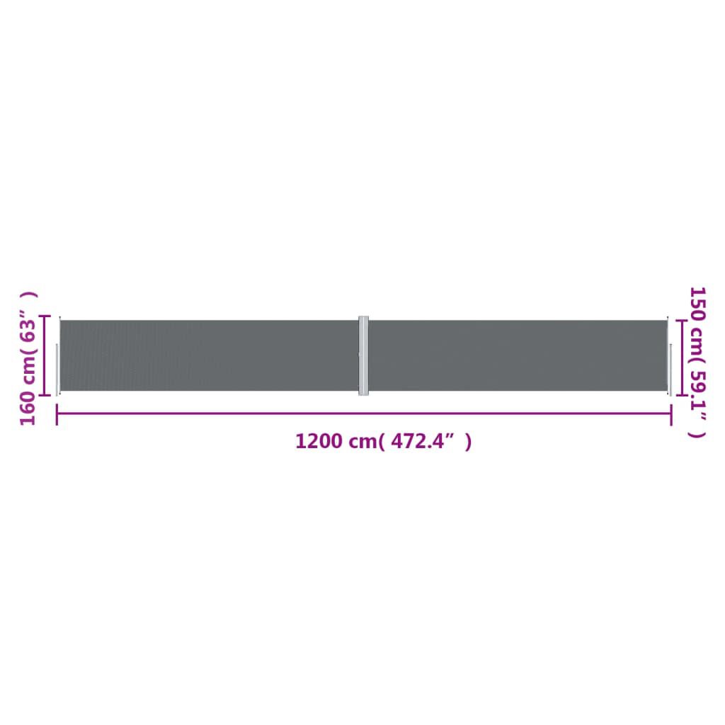 vidaXL Σκίαστρο Πλαϊνό Συρόμενο Ανθρακί 160 x 1200 εκ.
