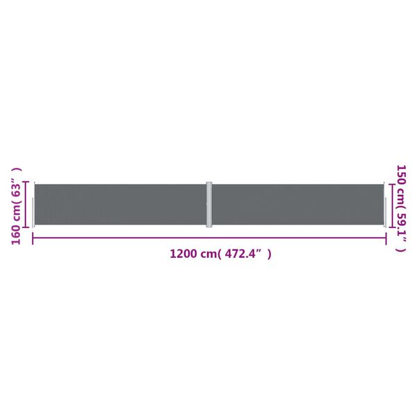 vidaXL Σκίαστρο Πλαϊνό Συρόμενο Ανθρακί 160 x 1200 εκ.