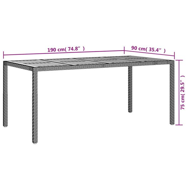 vidaXL Τραπέζι Κήπου Γκρι 190x90x75 εκ. Συνθετικό Ρατάν / Ξύλο Ακακίας