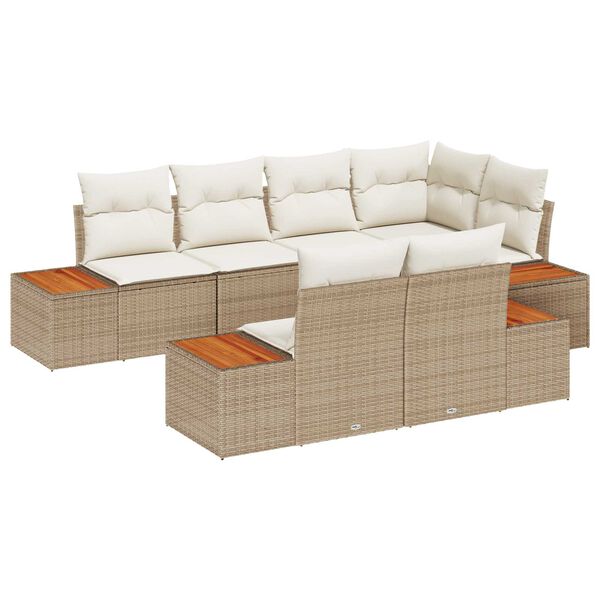 vidaXL Σετ Καναπέ Κήπου με μαξιλάρι 7 pcs Μπεζ Πολυ ράταν