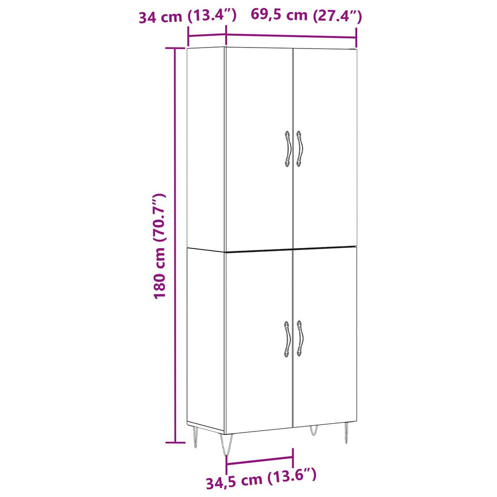 vidaXL Υψηλή Βαθμίδα Μαύρο Δρυς 69,5x34x180 εκ Επεξεργασμένο Ξύλο