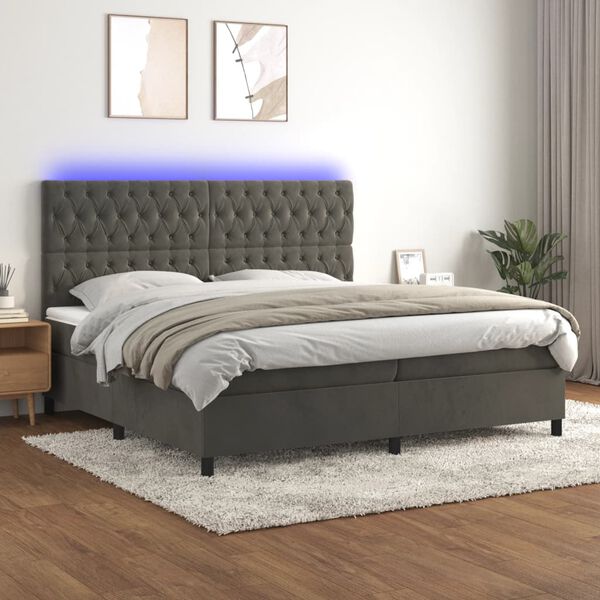 vidaXL &Kappa;&rho;&epsilon;&beta;ά&tau;&iota; Boxspring &mu;&epsilon; &Sigma;&tau;&rho;ώ&mu;&alpha; & LED &Sigma;&kappa;. &Gamma;&kappa;&rho;&iota; 200x200&epsilon;&kappa;. &Beta;&epsilon;&lambda;&omicron;ύ&delta;&iota;&nu;&omicron;