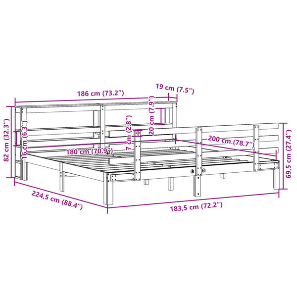 vidaXL Πλαίσιο Κρεβατιού με Κεφαλάρι 180x200 εκ Μασίφ Ξύλο Πεύκου