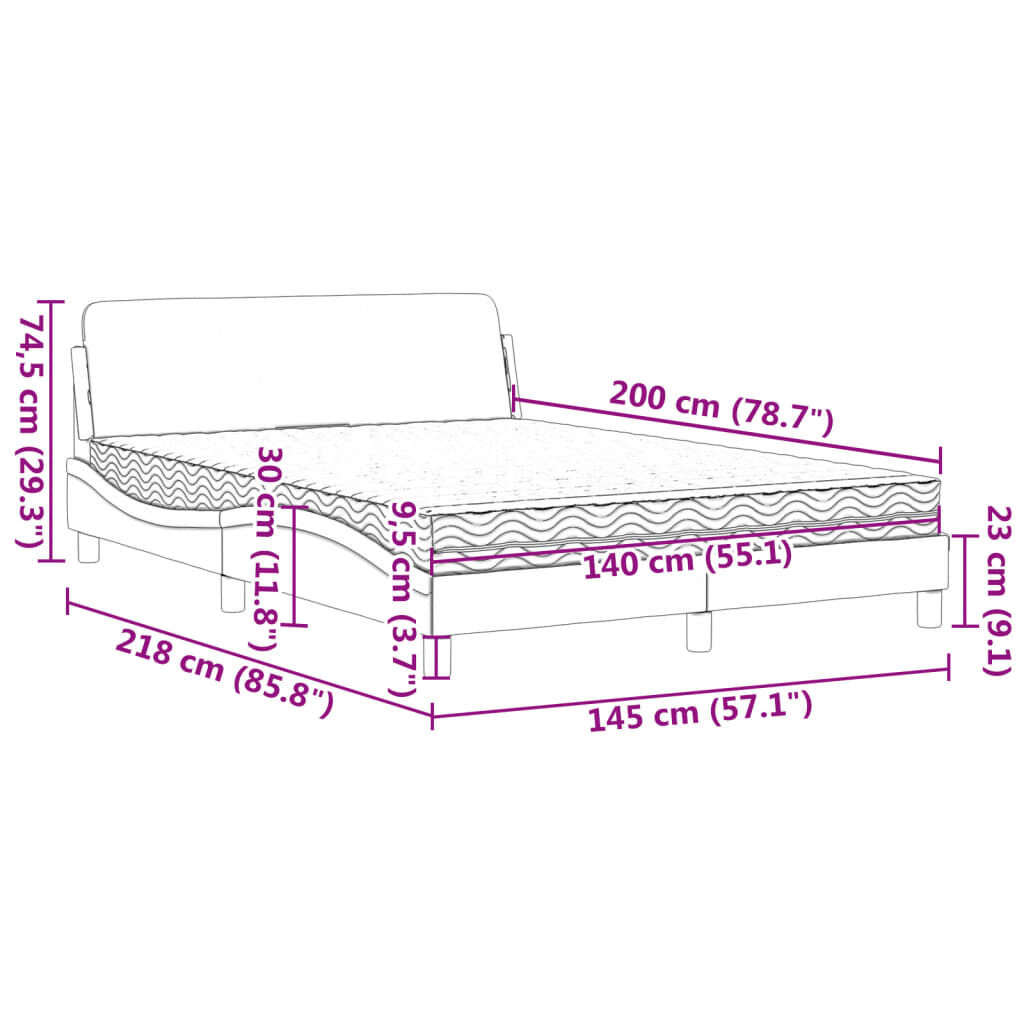 vidaXL Κρεβάτι με Στρώμα Σκούρο Γκρι 140x200 εκ. Βελούδινο