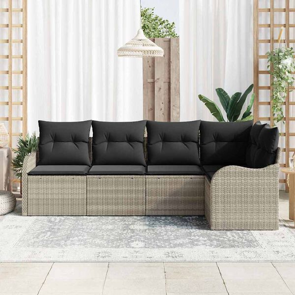 vidaXL Σετ Καναπέ Κήπου με μαξιλάρι 5 pcs Ανοιχτό γκρι Πολυ ράταν