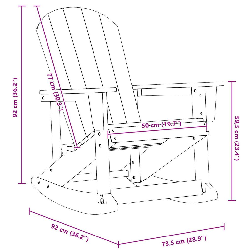vidaXL κουνιστή καρέκλα Adirondack Ναυτικό μπλε 73.5x92x90 cm HDPE