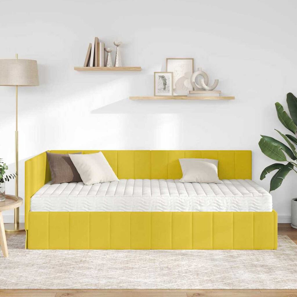 vidaXL Κρεβάτι Γωνίας με στρώμα Κίτρινο 100 x 200 cm Βελούδο