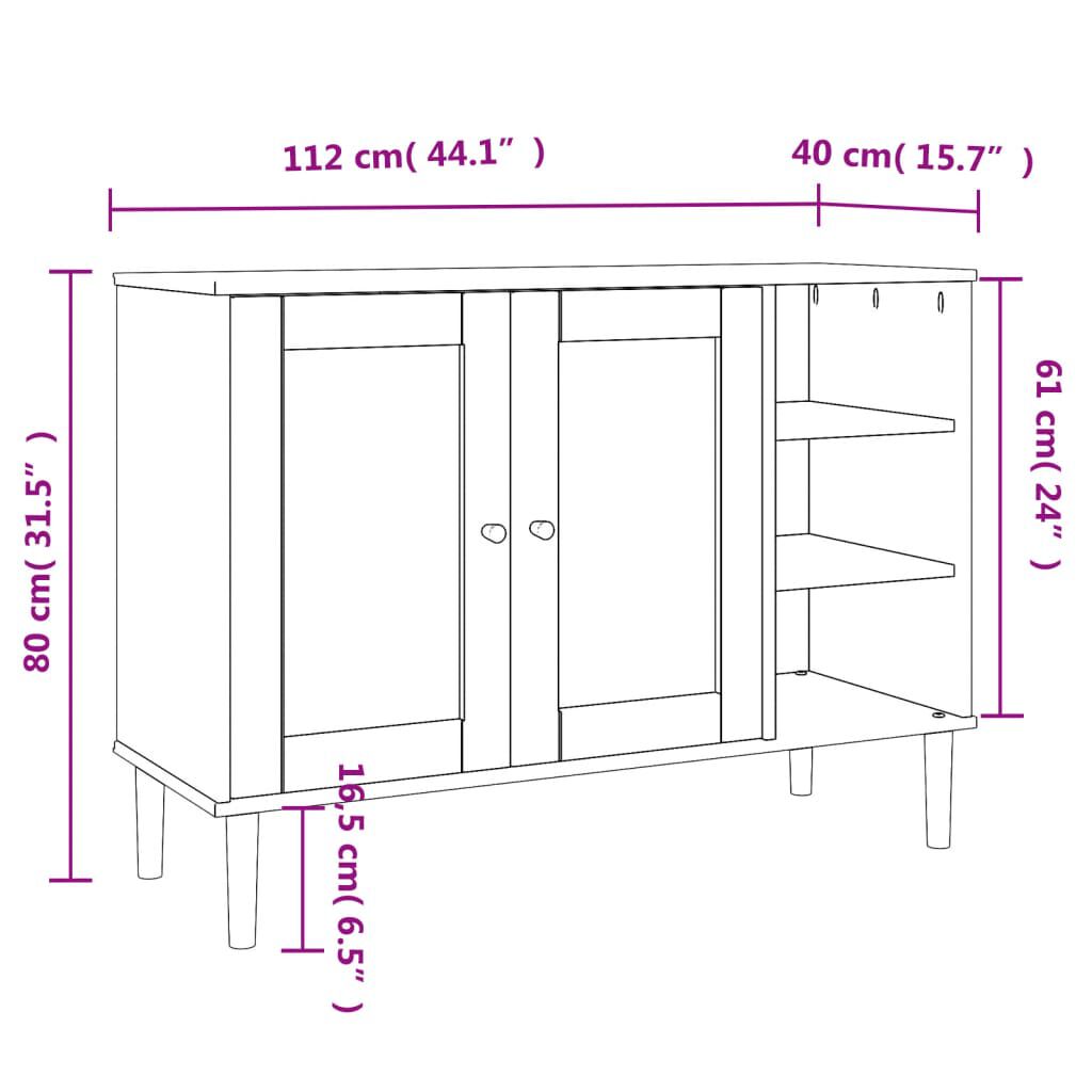 vidaXL Μπουφές SENJA Λευκό / Ρατάν 112 x 40 x 80 εκ. Μασίφ Ξύλο Πεύκου
