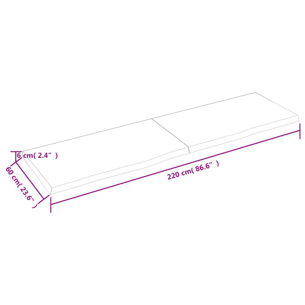 vidaXL Ράφι Τοίχου Σκούρο Καφέ 220x60x(2-6) εκ. Επεξ. Μασίφ Ξύλο Δρυός