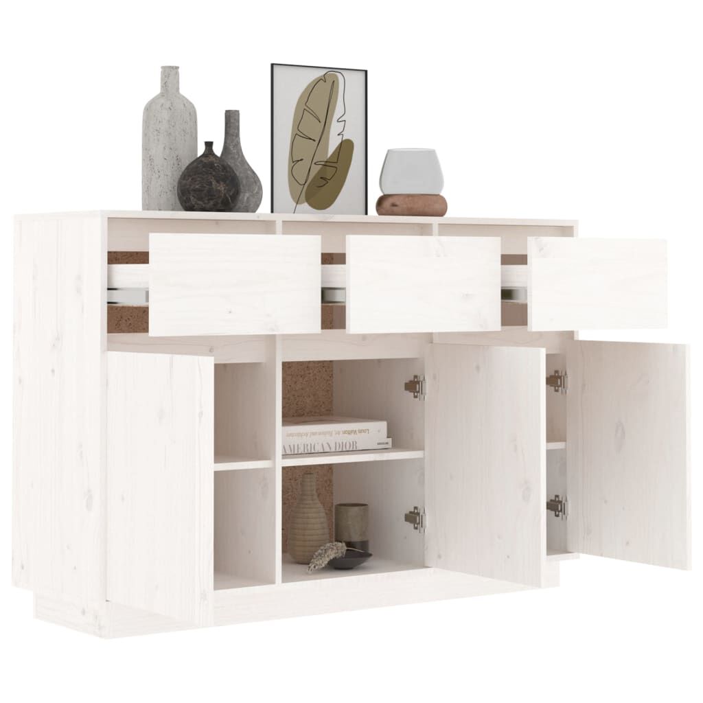 vidaXL Μπουφές Λευκός 110 x 34 x 75 εκ. από Μασίφ Ξύλο Πεύκου