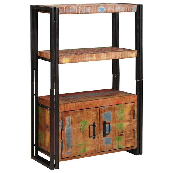 vidaXL Βιβλιοθήκη με Πόρτες Καφέ Στερεό Ανακυκλωμένο Ξύλο και Μέταλλο