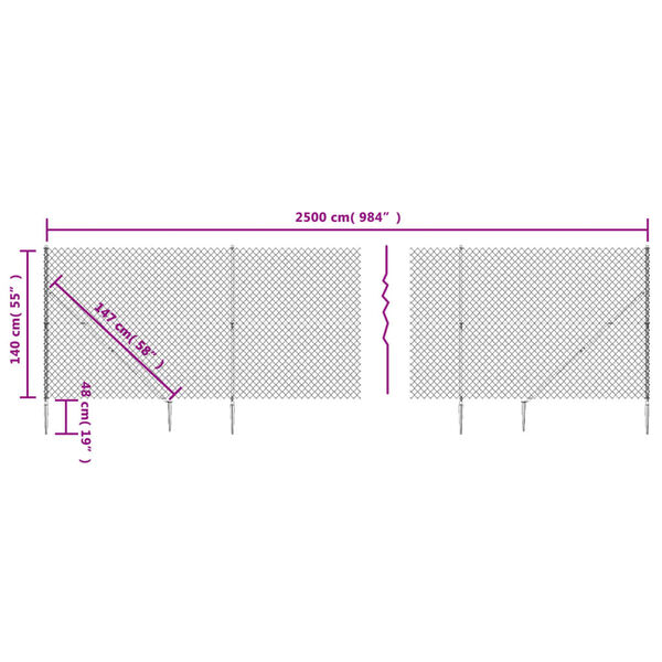 vidaXL Συρματόπλεγμα Περίφραξης Πράσινο 1,4 x 25 μ. με Καρφωτές Βάσεις