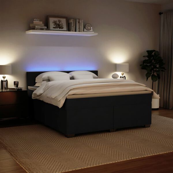 vidaXL Κρεβάτι Boxspring με Στρώμα Μαύρο 180x200 εκ. Βελούδινο