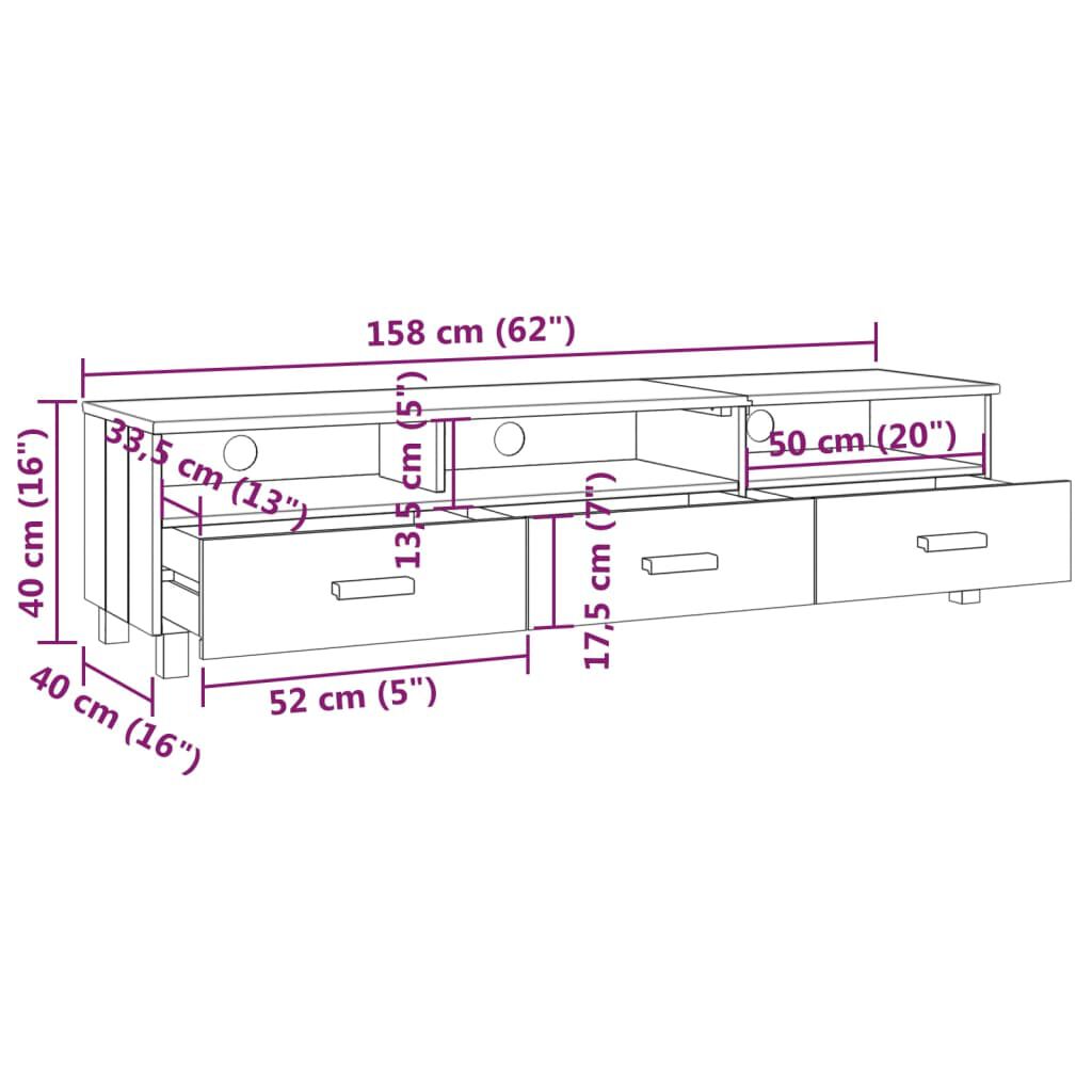vidaXL Έπιπλο Τηλεόρασης HAMAR Μελί 158x40x40 εκ. Μασίφ Ξύλο Πεύκου