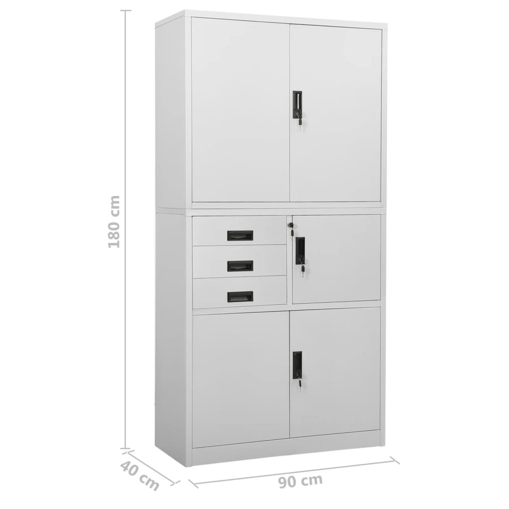 vidaXL Ντουλάπα Γραφείου Ανοιχτό Γκρι 90 x 40 x 180 εκ. Ατσάλινη