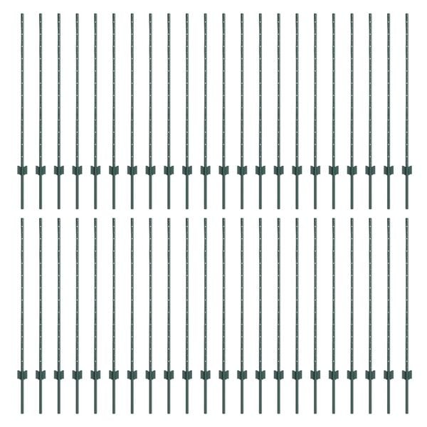 vidaXL Ασημένιοι Πόλοι Φράχτη 44 pcs Πράσινο