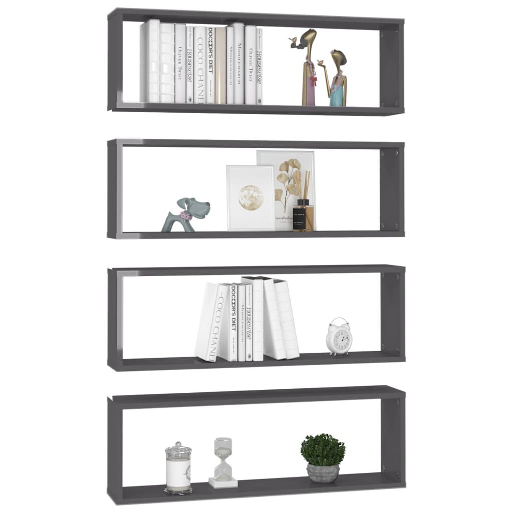 vidaXL Ράφια Κύβοι Τοίχου 4 τεμ. Γυαλ. Γκρι 80x15x26,5 εκ. Μοριοσανίδα