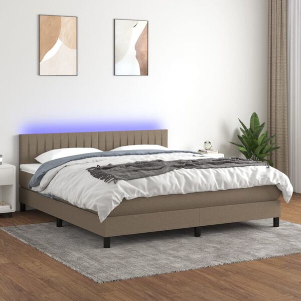 vidaXL &Kappa;&rho;&epsilon;&beta;ά&tau;&iota; Boxspring &mu;&epsilon; &Sigma;&tau;&rho;ώ&mu;&alpha; & LED Taupe 160x200 &epsilon;&kappa;. &Upsilon;&phi;&alpha;&sigma;&mu;ά&tau;&iota;&nu;&omicron;