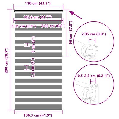 vidaXL Ζέβρα τυφλή Σκούρο Γκρι Πλάτος υφάσματος 105,9 εκ. Πολυεστέρας