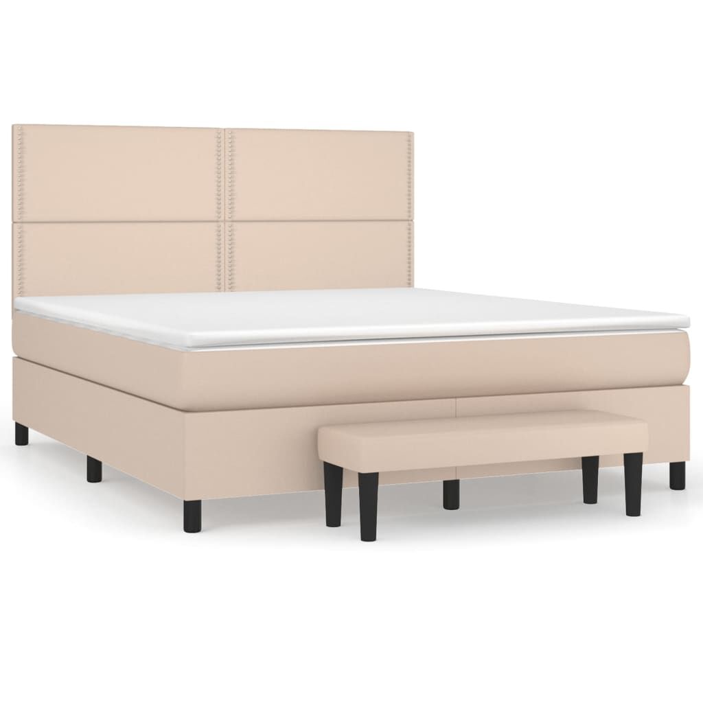 vidaXL Κρεβάτι Boxspring με Στρώμα Καπουτσίνο 160x200εκ.από Συνθ.Δέρμα