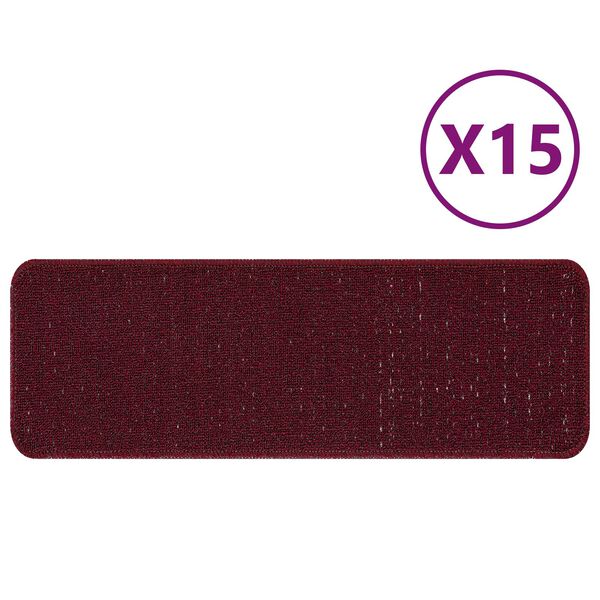 vidaXL Χαλιά Σκαλοπατιών Αντιολισθητικά 15 pcs Μπορντό 60 x 25 cm PP