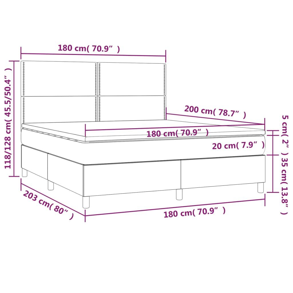vidaXL Κρεβάτι Boxspring με Στρώμα Γκρι 180x200 εκ. Συνθετικό Δέρμα