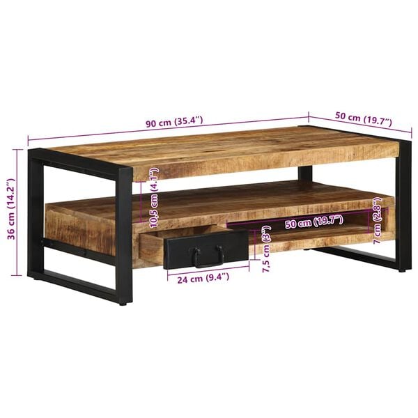 vidaXL Τραπεζάκι Σαλονιού 90x50x36 εκ. από Μασίφ Ξύλο Μάνγκο